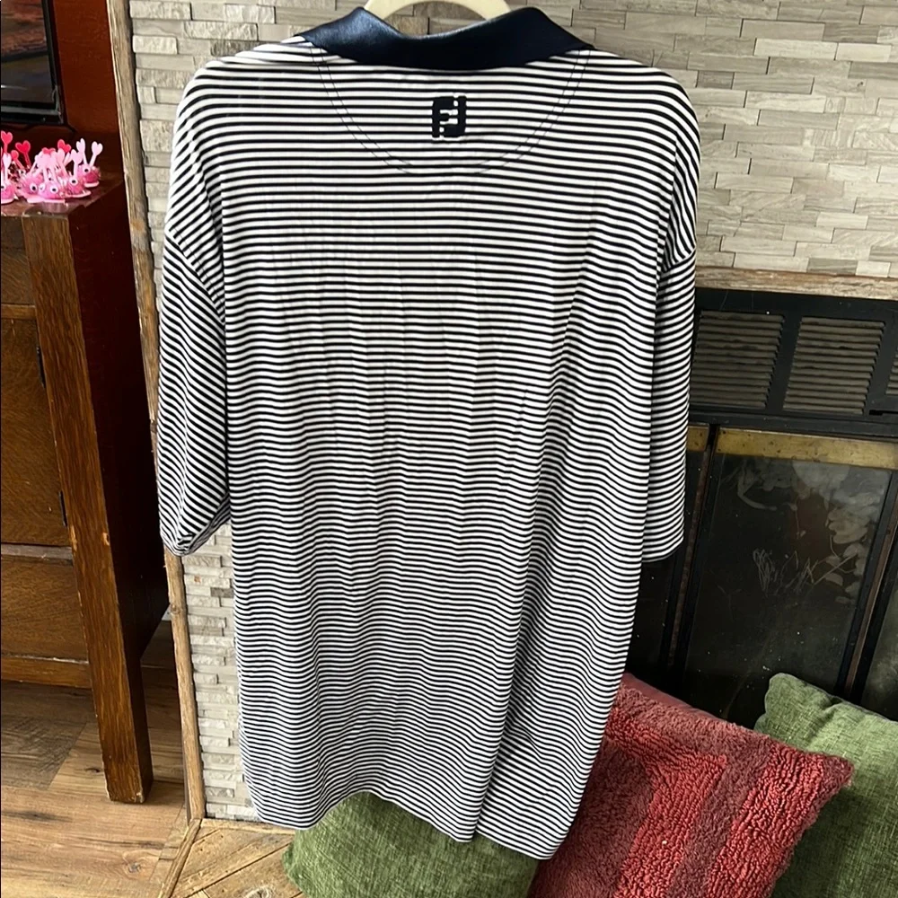 FootJoy Striped Navy and White Polo Shirt - Picture 2 of 3